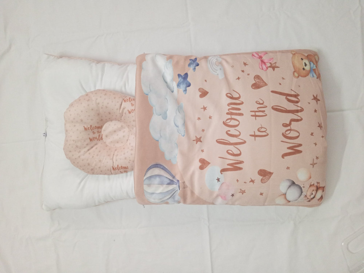 "Welcome to the World" Baby Nest Sleeping Bag & Pillow Gift Set