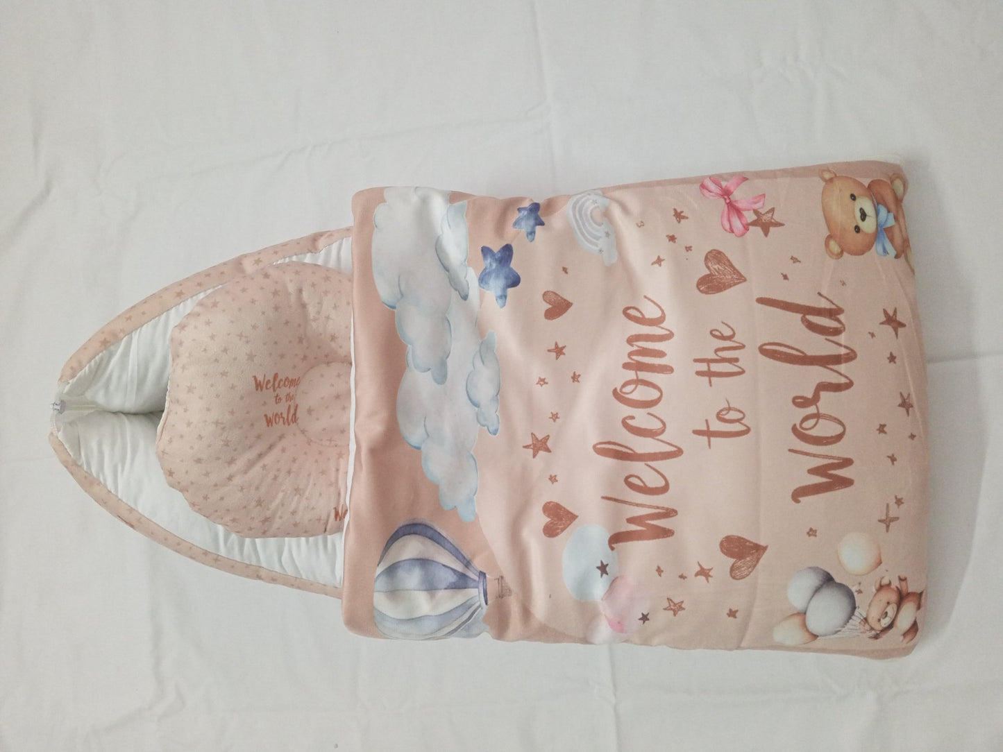 "Welcome to the World" Baby Nest Sleeping Bag & Pillow Gift Set
