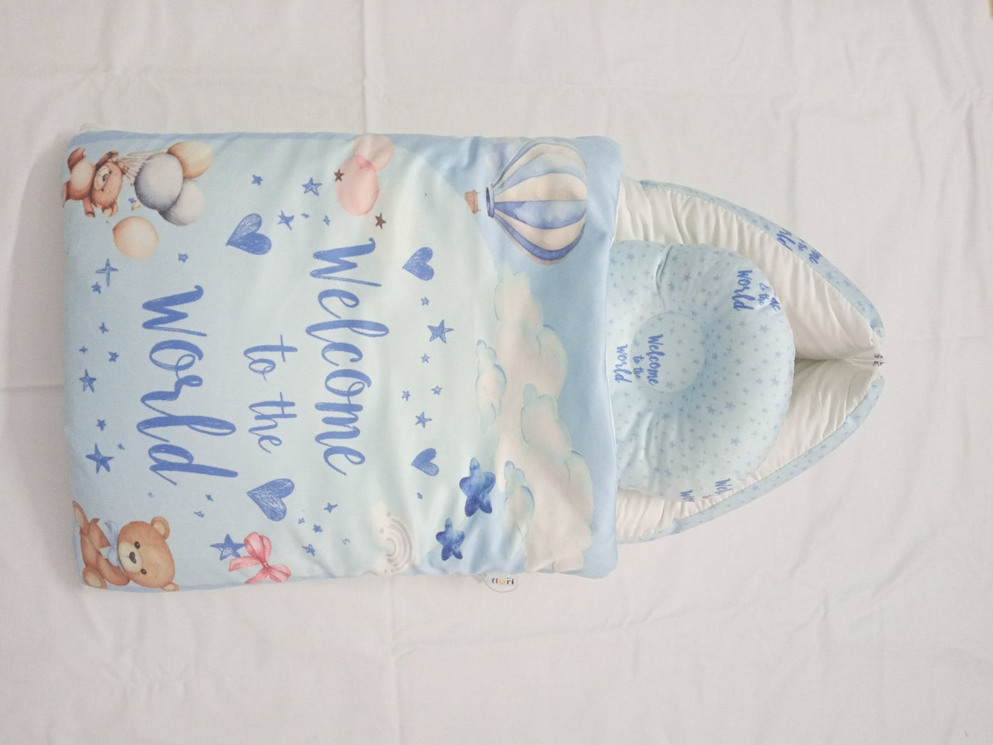 "Welcome to the World" Baby Nest Sleeping Bag & Pillow Gift Set