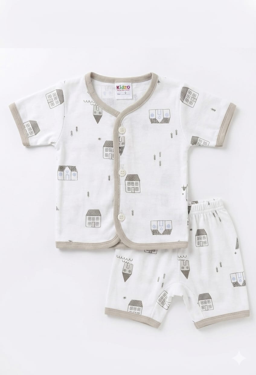 Jhabla & Shorts Set - House Design - Grey