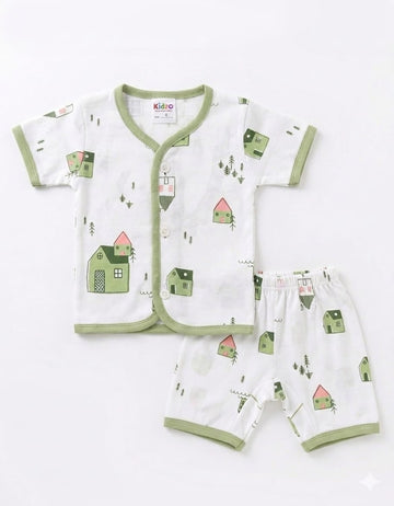 Jhabla & Shorts Set - House Design - Green