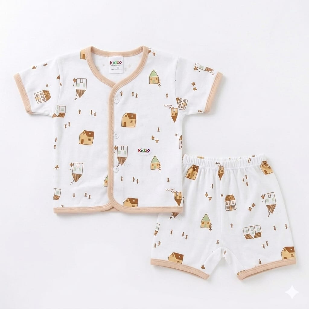 Jhabla & Shorts Set - House Design - Brown